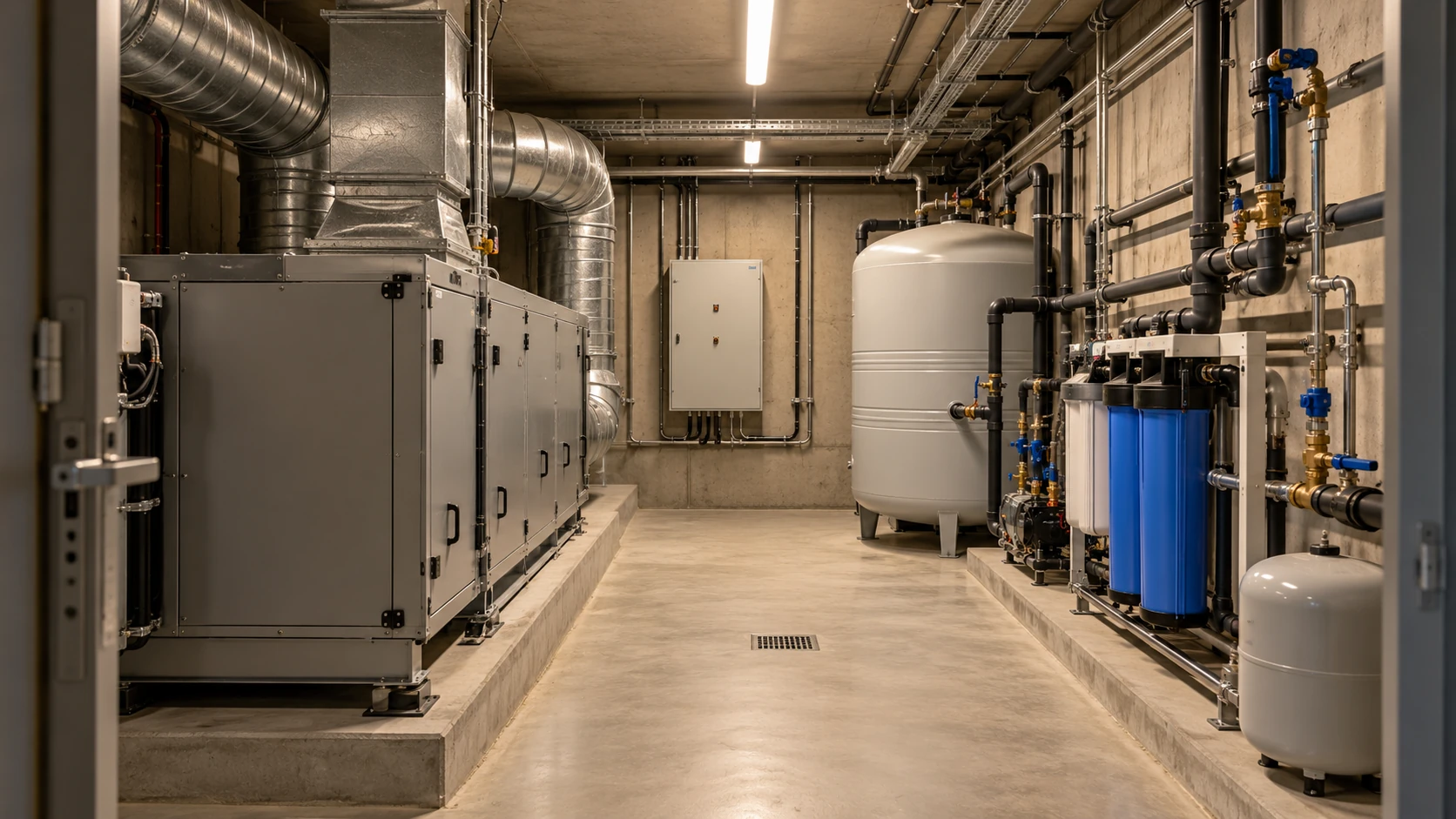 Servis erişimi düşünülmüş sığınak teknik alanı; temsili görsel